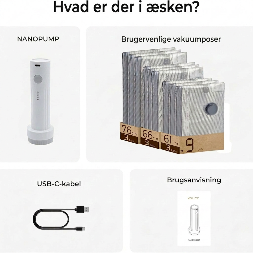 TurboVac 2.0 - 9 vakuumposer + opladbar pumpe – perfekt til rejse