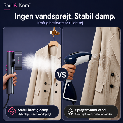 Emil & Nora™ – Rejsedamper Pro – Få krølfrit tøj på 15 sekunder – uden strygebræt.