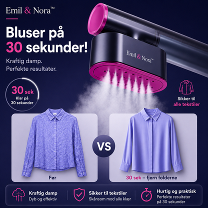 Emil & Nora™ – Rejsedamper Pro – Få krølfrit tøj på 15 sekunder – uden strygebræt.