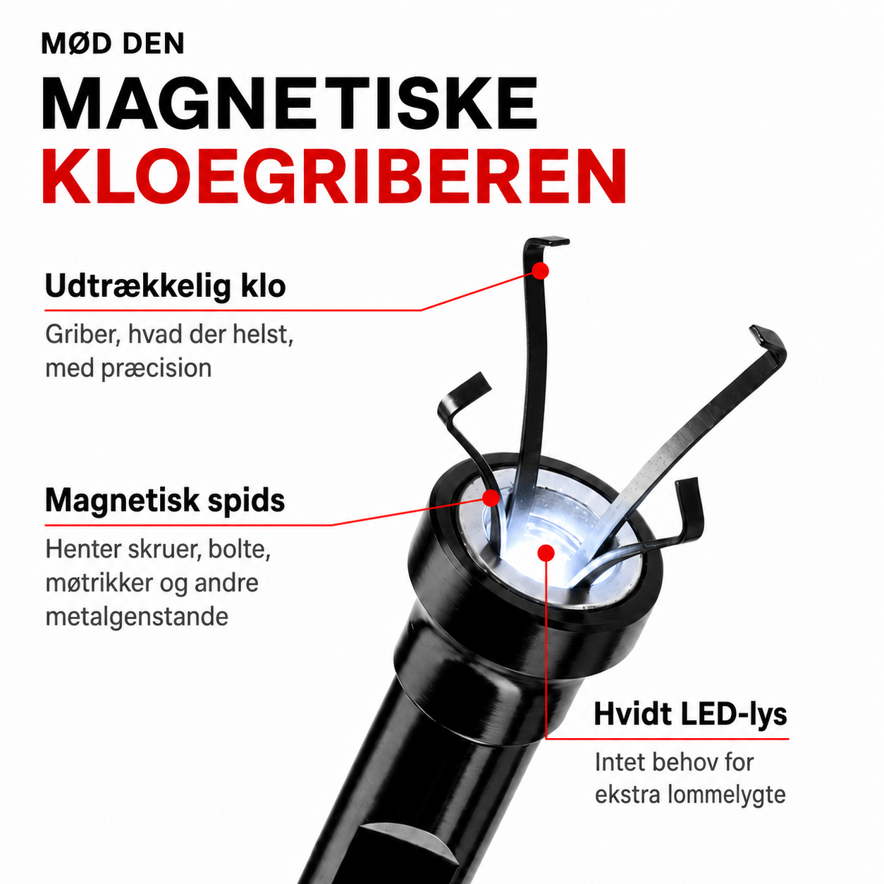 Grabix – Fleksibelt magnetisk gribeværktøj med LED-lys – Langtrækkende klo-griber (70 cm)