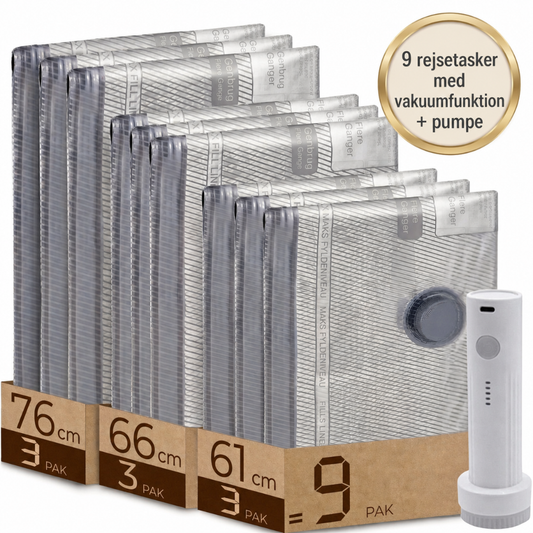 TurboVac 2.0 - 9 vakuumposer + opladbar pumpe – perfekt til rejse